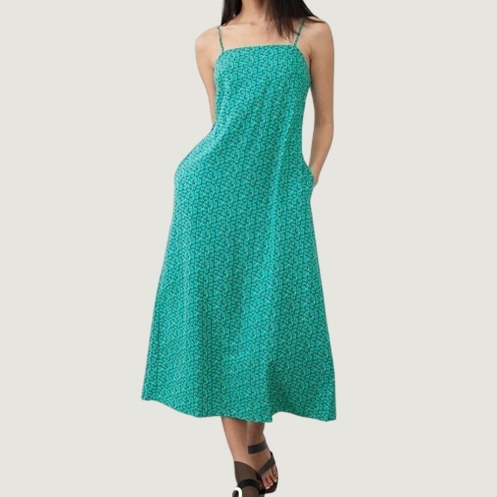 Banana Republic Beachy Midi Dress‎ M Green Turquoise Geo Print Pockets